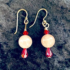 Rose Quartz and Red Crystal Earrings